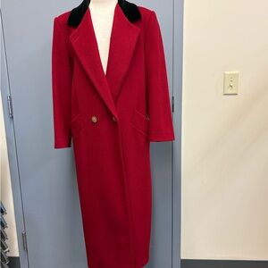 Vintage 90s Forecaster of Boston Red Wool Coat Black Velvet Collar 11/12
